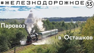 Russian passenger train under steam locomotive in regular operation