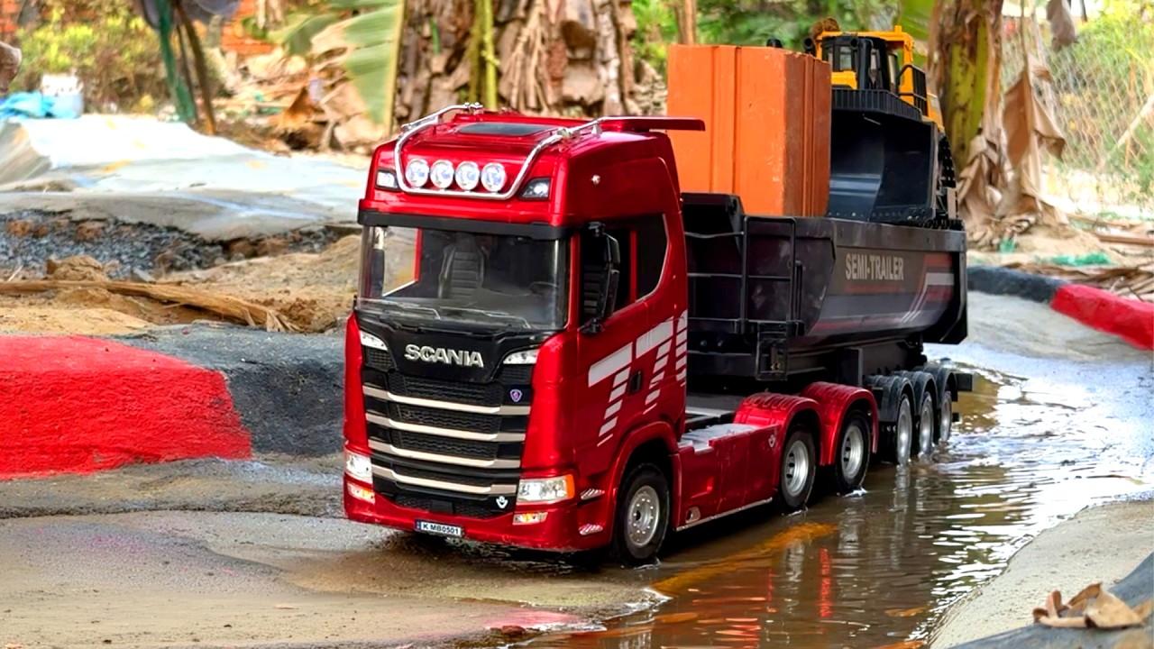 EP #10 Dump Truk RC Huina 1536 Muatan Tanah Merah Bahan Bangunan, Excavator Besar Huina 1593