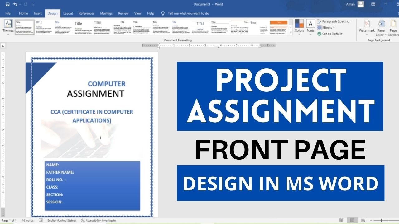 How to Create Project Front Page in MS Word | Design Assignment Cover Page  in MS Word | Tutorial 3 - YouTube