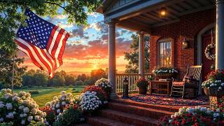 Memorial Day Summer Porch Ambience 🇺🇸 Cozy Patriotic Fireplace & Relaxing Instrumental Music  | 4K screenshot 4