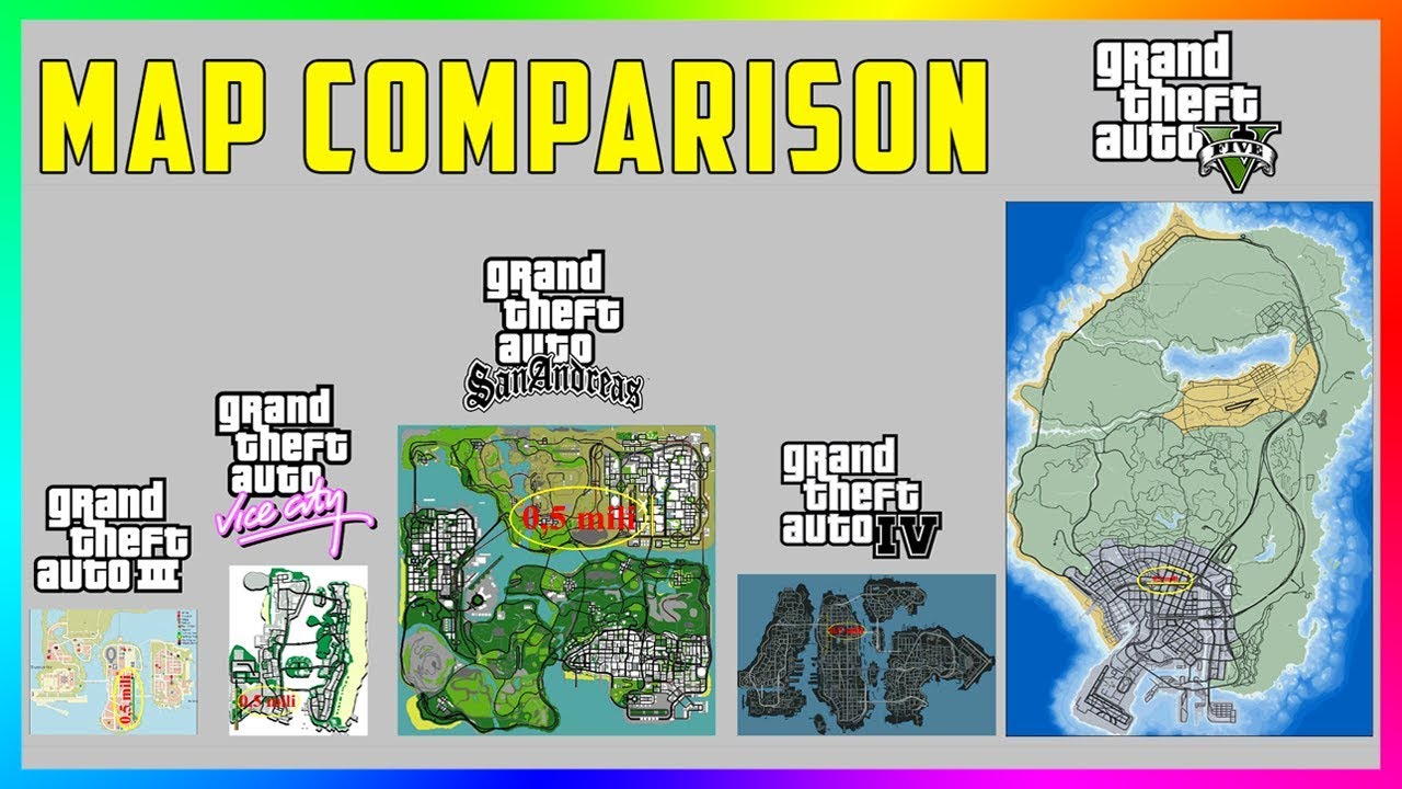 แผนที่gta v  2022 Update  The MOST Accurate GTA Map Comparison EVER - GTA 5 Vs GTA IV Vs San Andreas Vs Vice City Vs GTA 3!