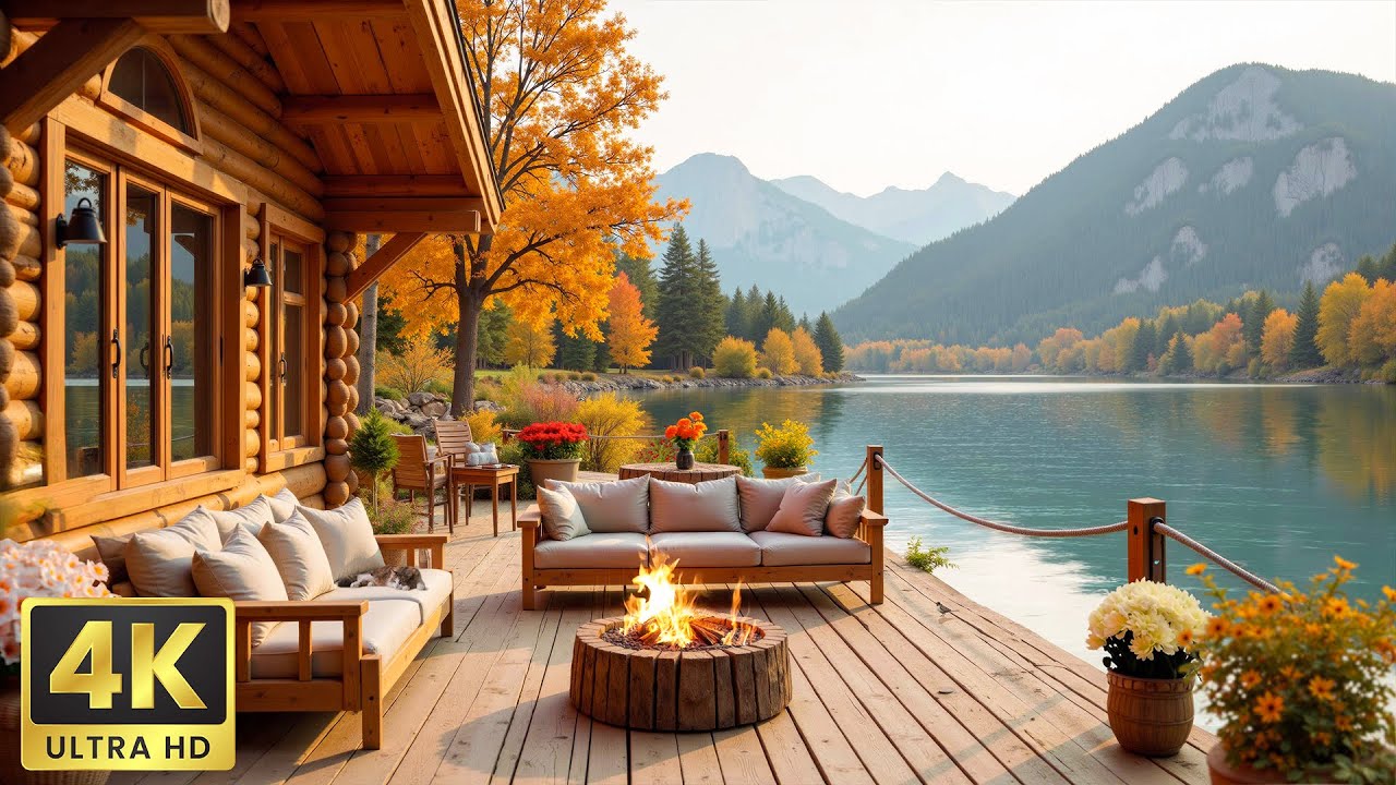 4K Cozy Autumn Cabin Ambience | Relaxing Piano Music for Studying, Work ...