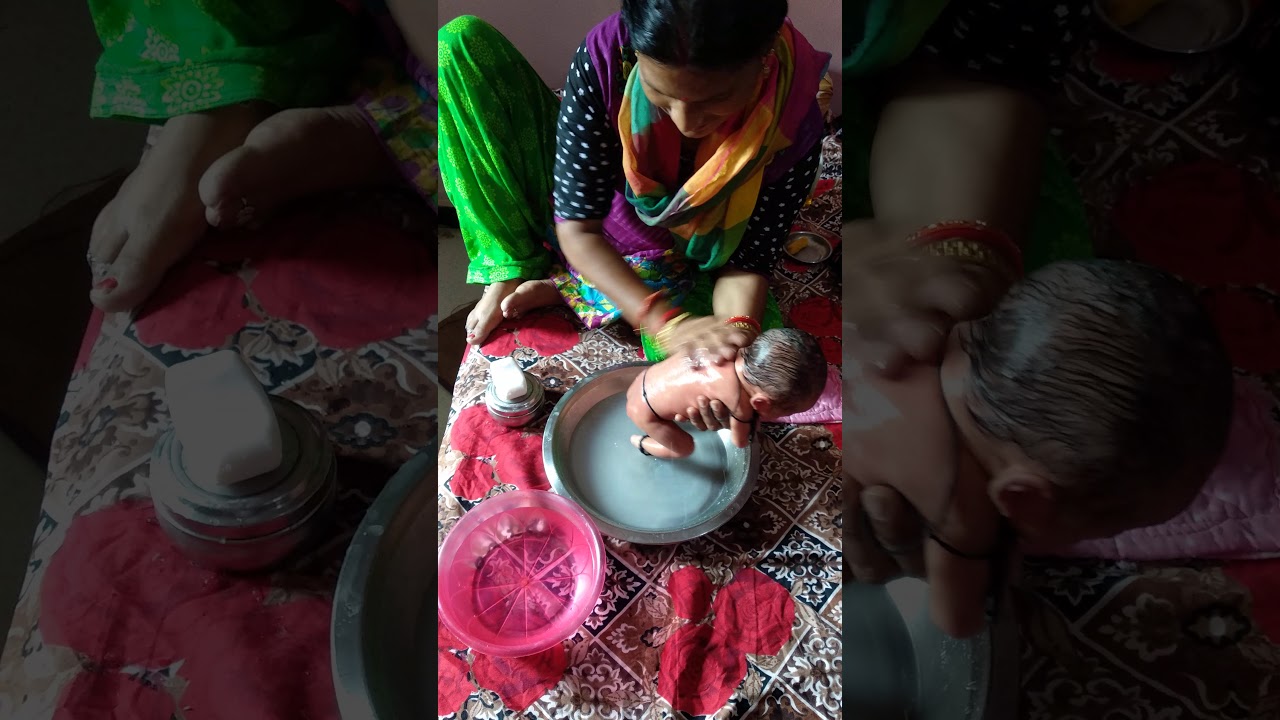 New Born baby's first time taking bath by Grandma Doing Ubtan with Haldi & Besan,Loving Him, 4th Day