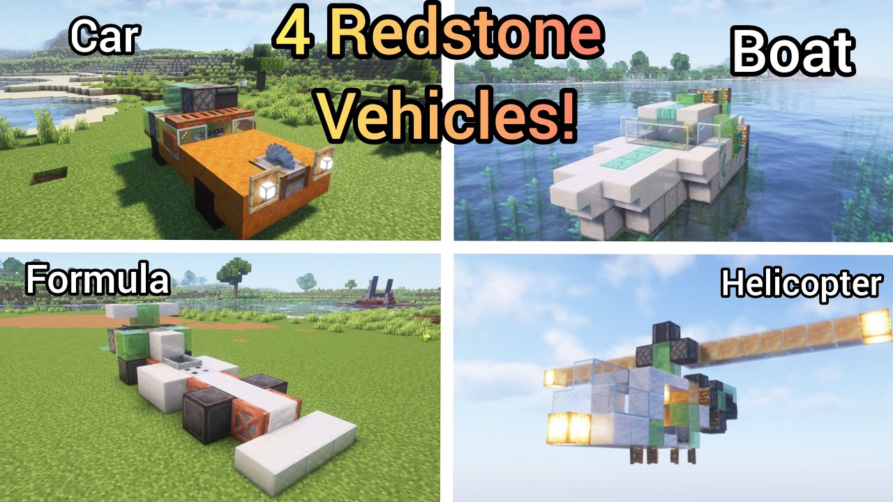 Minecraft: 4 special working vehicles with redstone tutorial 