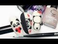 Дизайн ногтей панда с сердечком Panda with heart manicure nail design