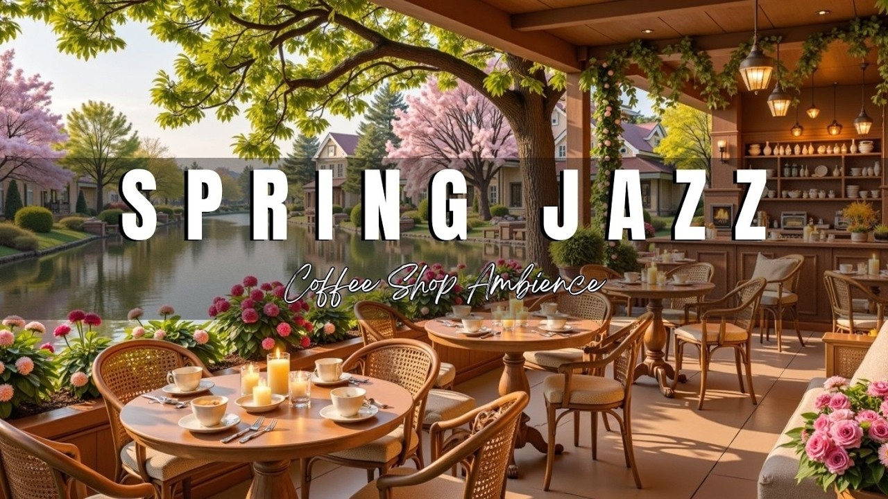 Уютное Весеннее Джаз-Кафе Утренний Кофе Веранда У Озера Блаженные Мелодии