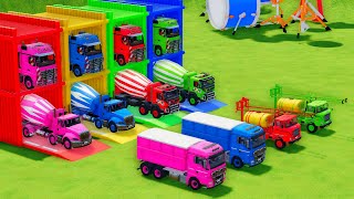 Garage with Colors - ALL MIXER TRUCK WITH DOUBLE FLATBED TRAILER TRUCK, PETERBILT, VOLVO, MAN, IFA