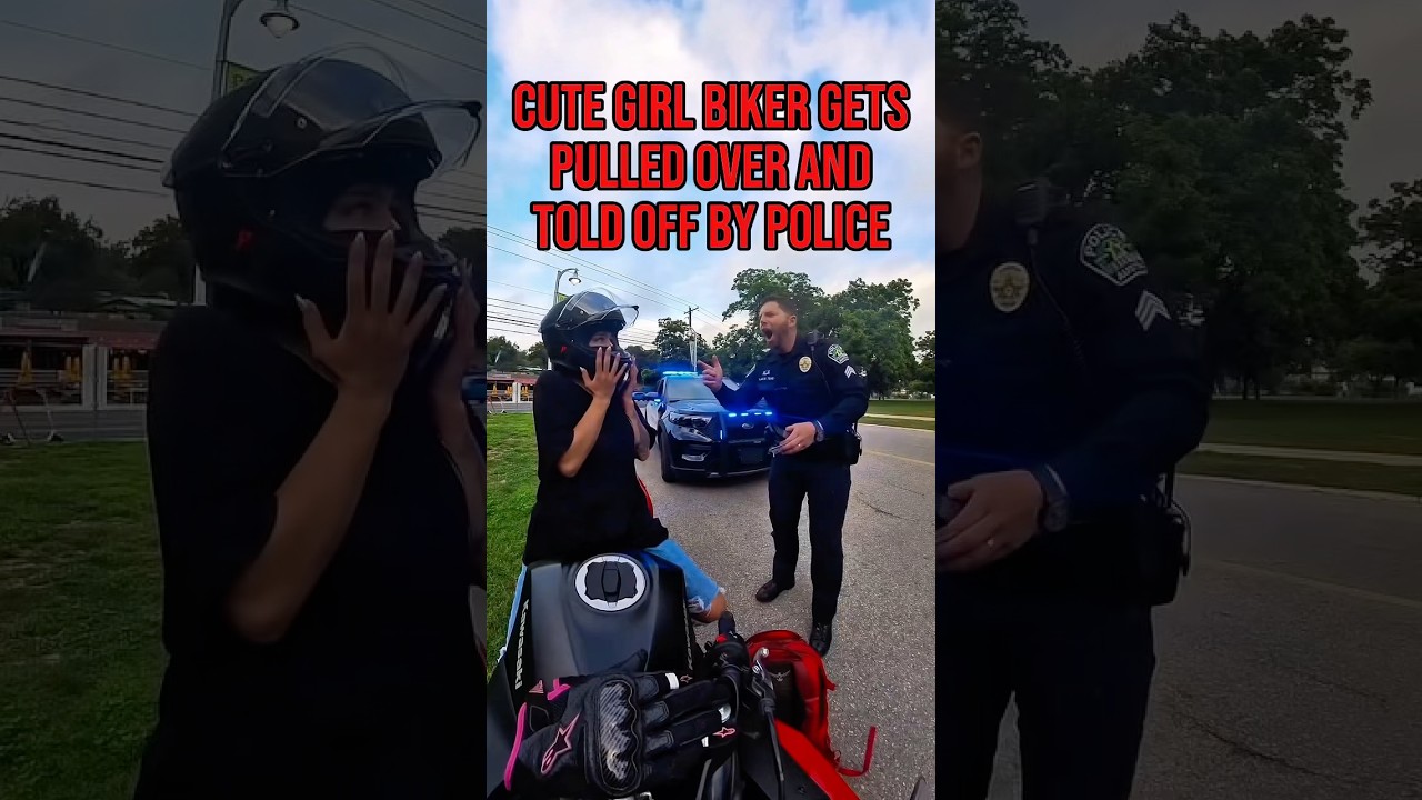 Cute Girl Biker Gets Pulled Over and Told Off By Police @moshpit_barbie  #biker#police#cop