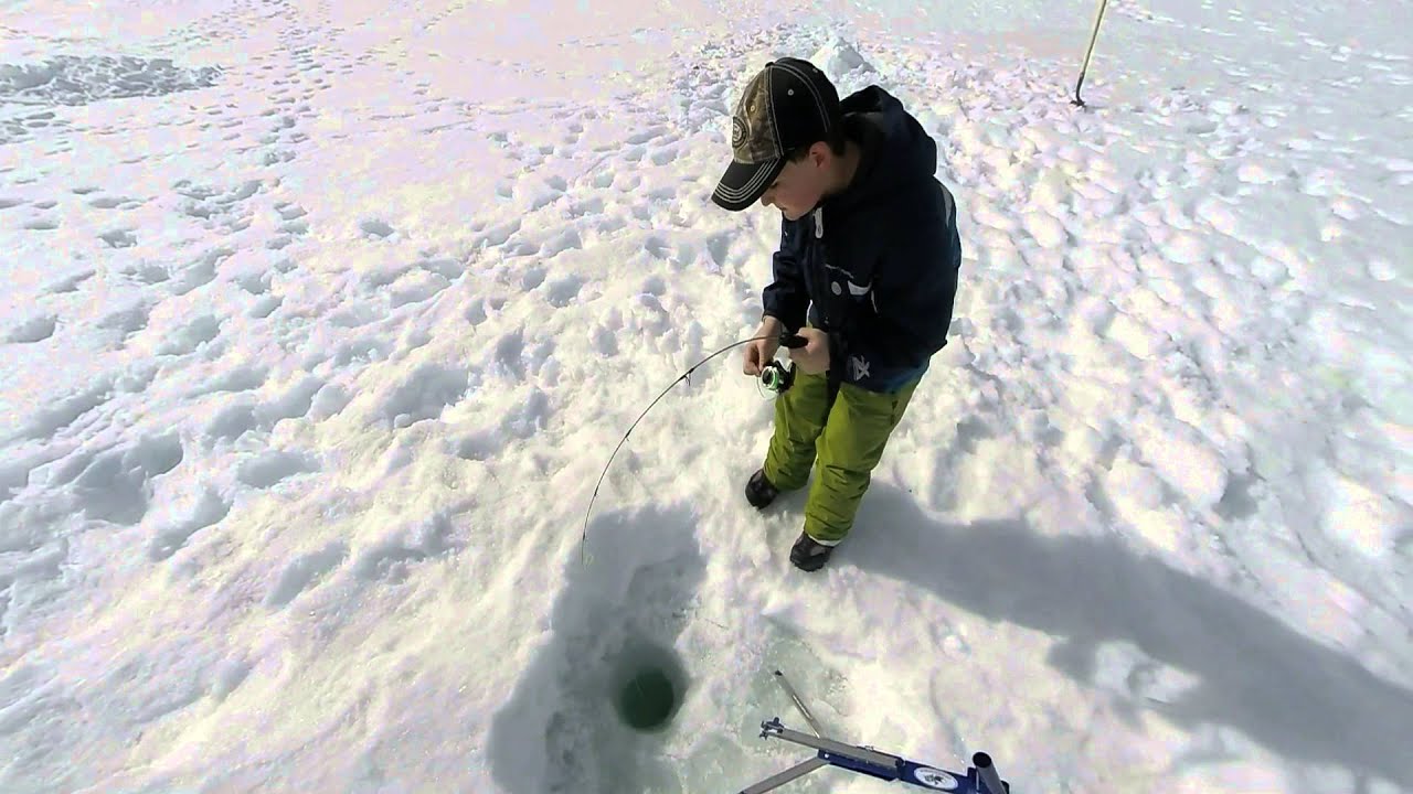 Ice Fishing at Caples Lake, CA. 2.5 pound Rainbow.
