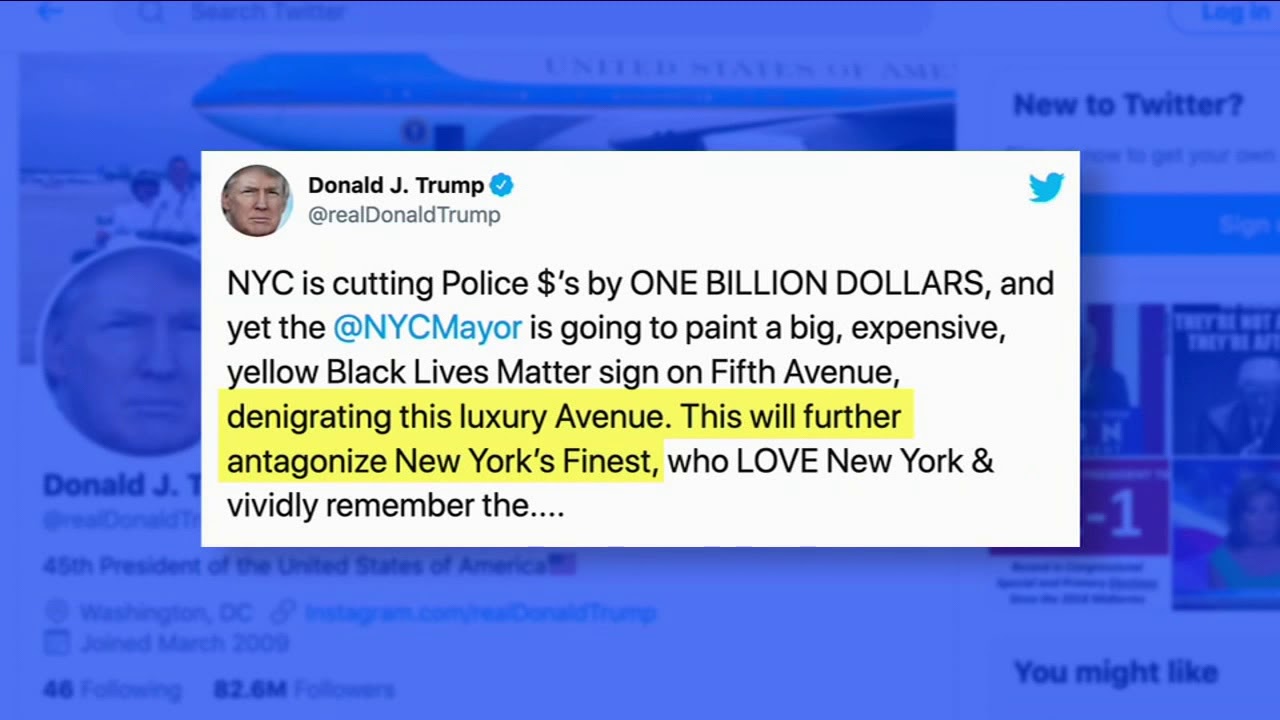 Trump calls proposed BLM sign in NYC a 'symbol of hate' - YouTube