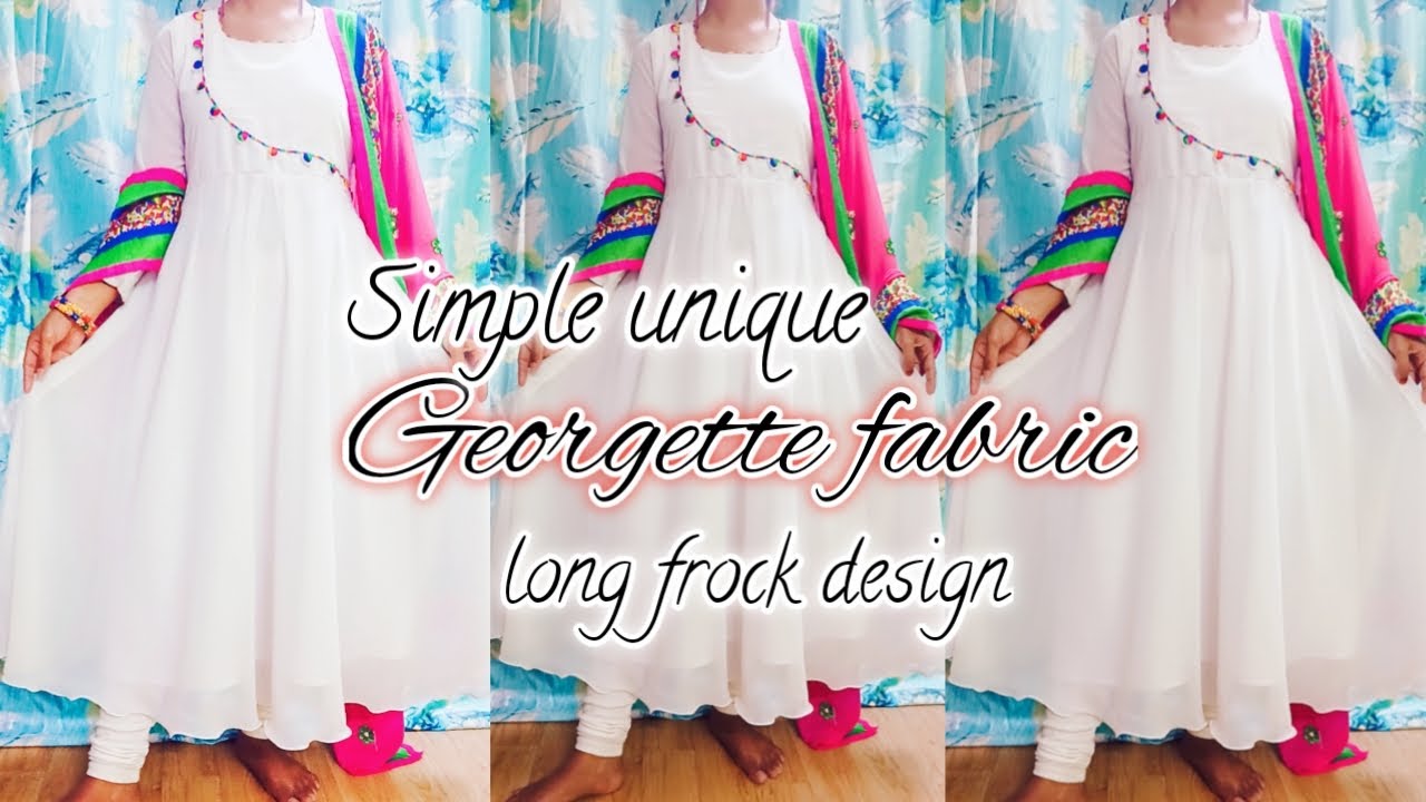 Gown : White georgette plain heavy umbrella flair gown