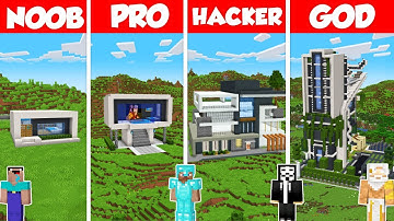 Modrrn House Build Battle Challenge - Noob vs Pro vs Hacker vs God - Minecraft Animation