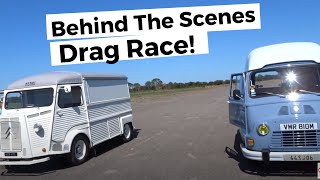 Vintage Coffee Van Drag Race Behind the Scenes  Which is Fastest -  Renault Estafette vs Citroen HY