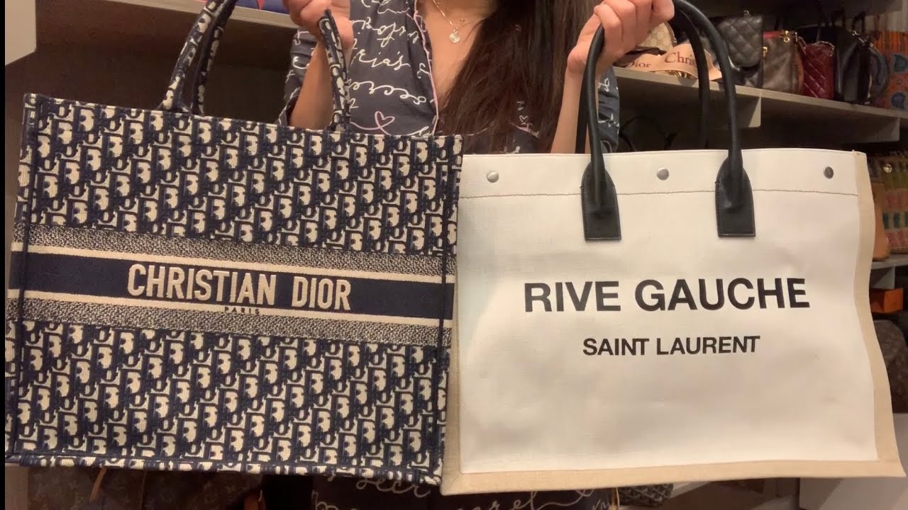 Bag Comparison and Review | Dior Book Tote and Saint Laurent Rive Gauche Canvas Tote - YouTube