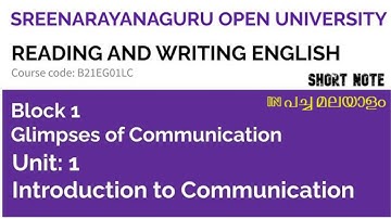 SGOU, Reading and Writing English, Block 1, Unit 1, INTRODUCTION TO COMMUNICATION | Summary | SEM 1