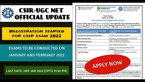 Notification: CSIR-UGC NET Examination June-2021 | Latest Update | Registration Starts from 3rd Dec