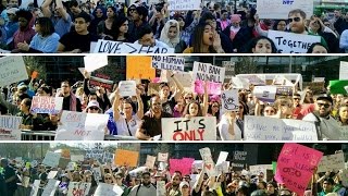 Protest against president trump's "muslim ban" in downtown houston on
january 29, 2017