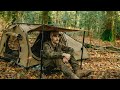 Solo camping with my dog swag tent cast iron cooking