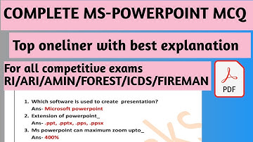 Most important MS-POWERPOINT Mcq questions and Answers. For SSC/RI/ARI/AMIN/FOREST/ICDS/FIREMAN