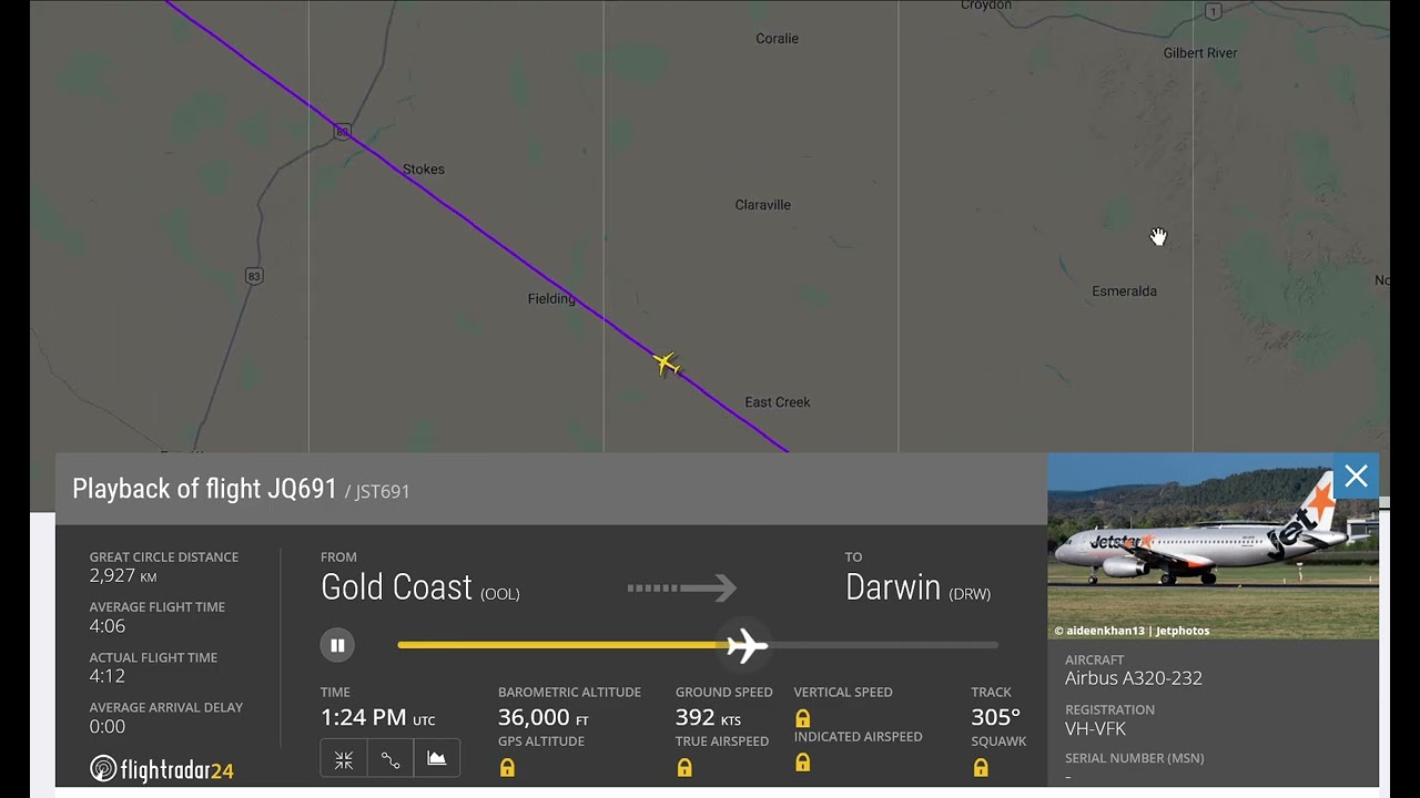 Jetstar JQ691 Gold Coast to Darwin Flight route
