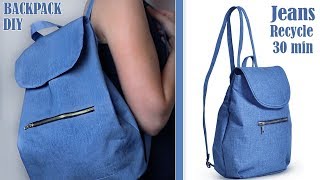 DIY OLD JEANS RECYCLE INTO CUTE BACKPACK TUTORIAL // Handmade Backpack Idea 30 min