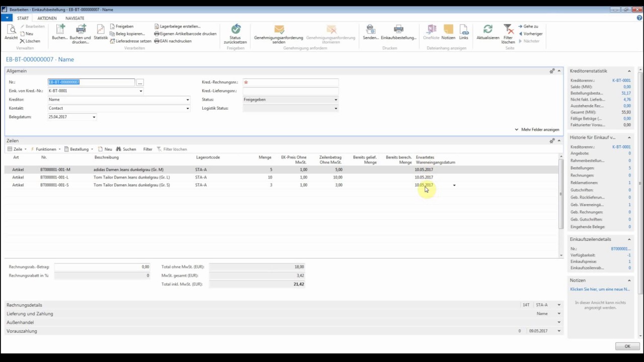 gcs:ERP: Wareneingangsdatum in Bestellung ändern - YouTube