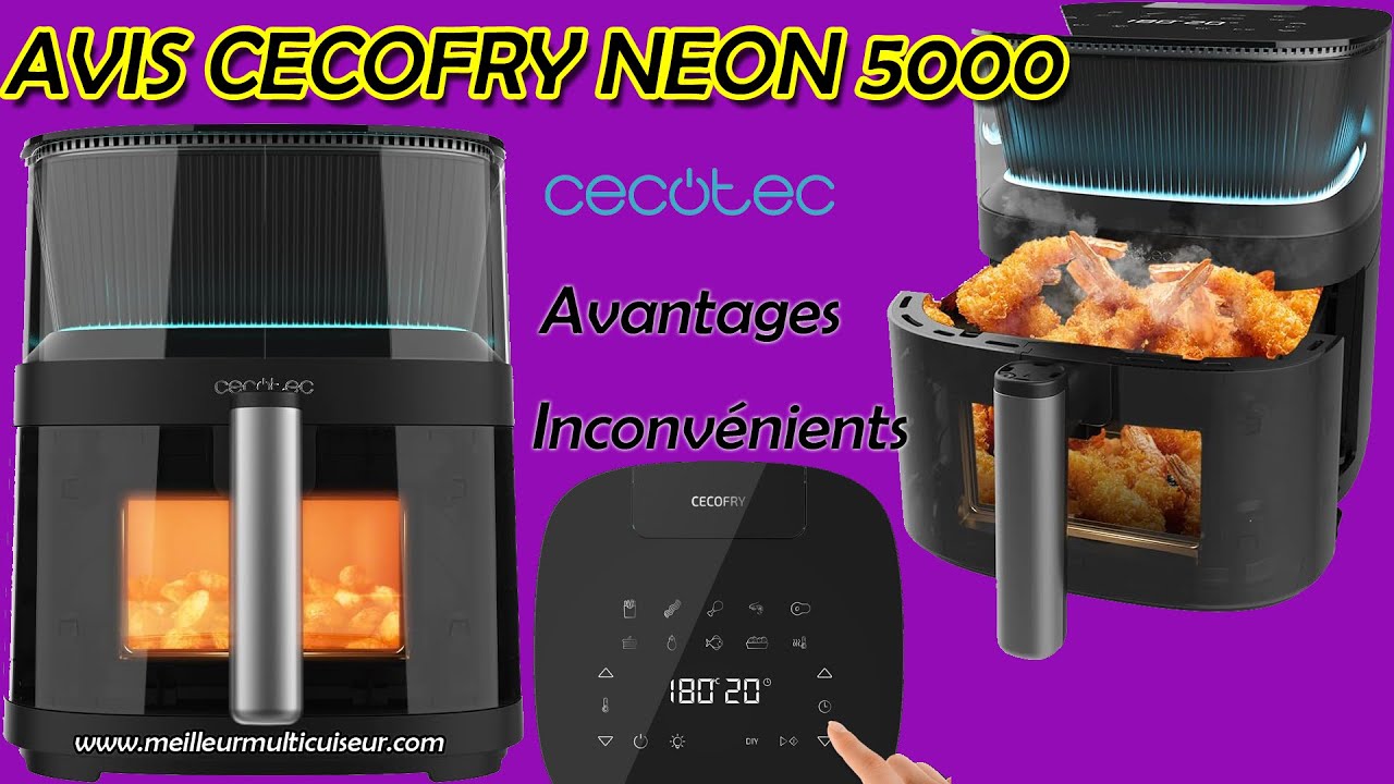 ⭐ Avis Cecofry Neon 5000 Friteuse à Air CECOTEC, fenêtre & vaporisateur  auto Healthy Crispy 10 modes 