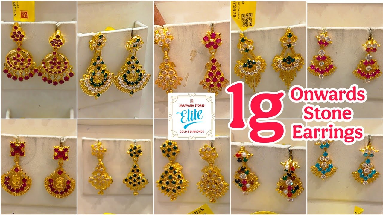 Saravana Elite Stone Earrings | 1g Onwards Lightweight Earrings Grand Earrings