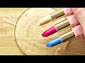 Slime Coloring with Makeup! Mixing Red, Yellow + Blue Lipsticks into Clear Slime! Satisfying ASMR!