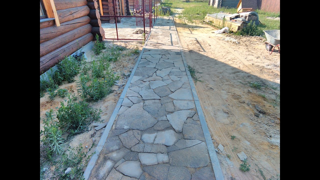 #Укладка плитняка на песок# Распил камня вручную# Плитняк на бетон# Как ...