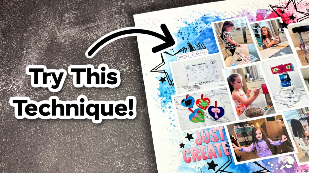 Scrapbook 10 Photos on a Layout | Mixed Media Background