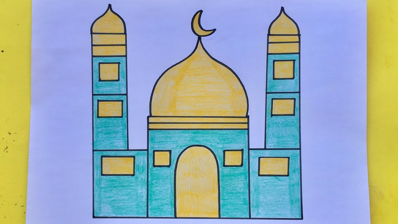 تعليم الرسم للأطفال/رسم مسجد بطريقة سهلة للأطفال/رسومات للأطفال/رسم سهل للأطفال