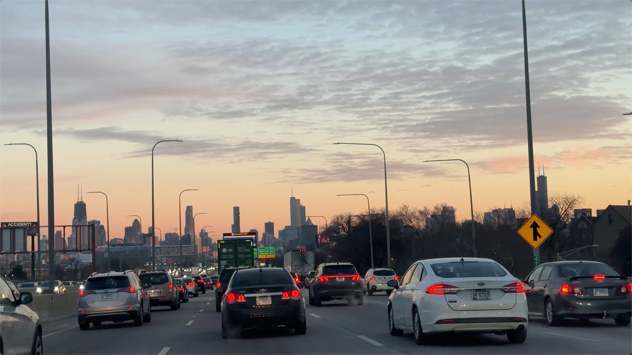 Chicago Traffic & City Views | Sunset | Long POV Drive on the Kennedy Expressway