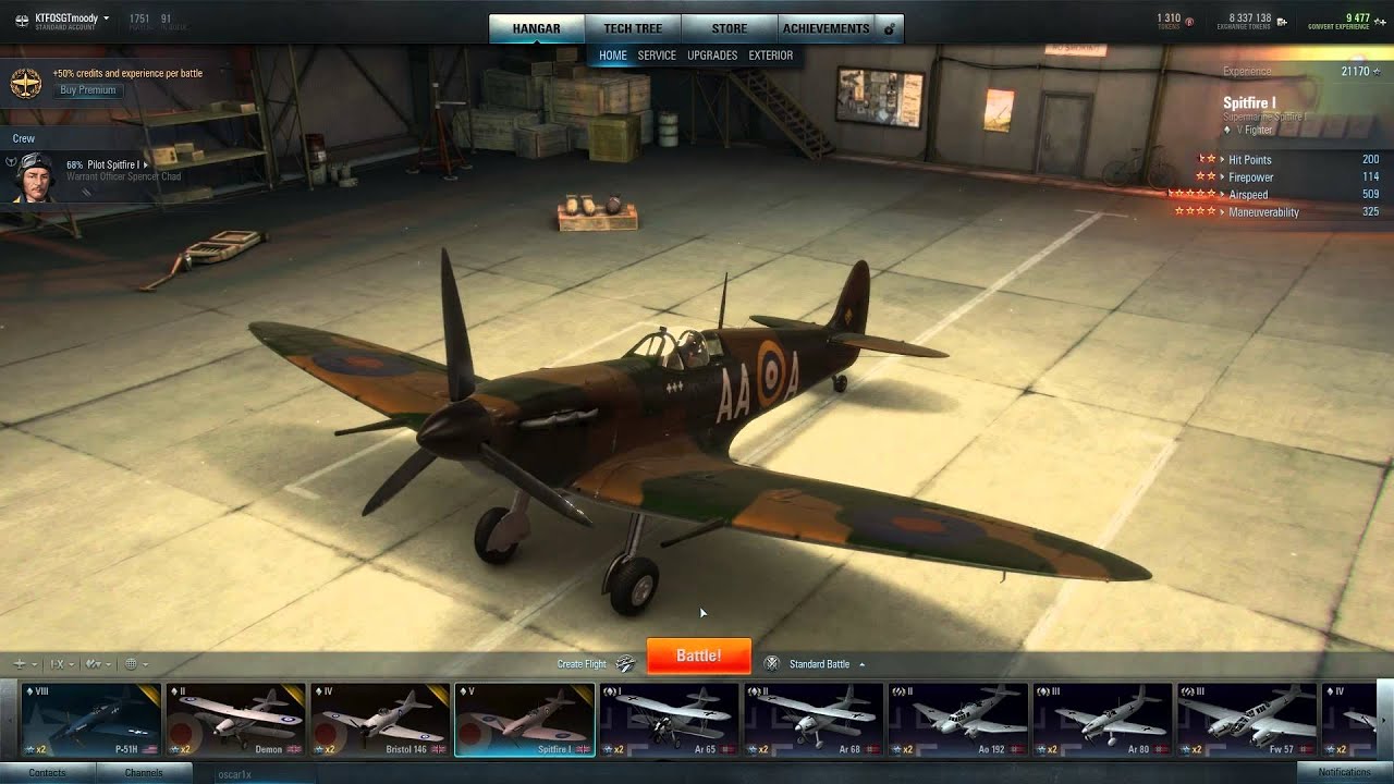 World Of War Planes Spitfire MK1 Gameplay - YouTube