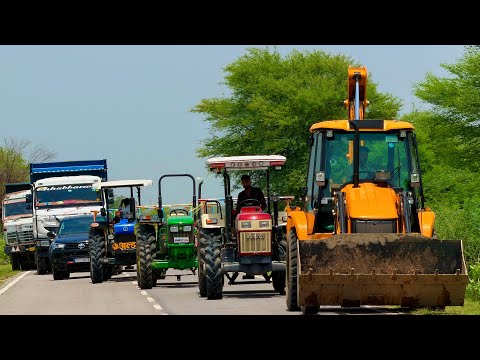 Jcb 3dx loading Mud in TATA Tippers Tractors Swaraj 855Fe New Holland 3630 Tractor newThar Truck