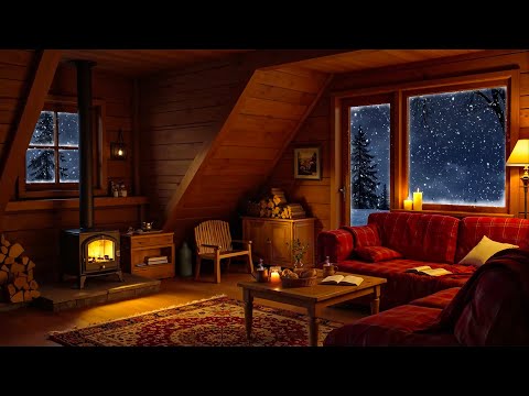 Relaxing Winter Night In A Cozy Cottage With Smooth Piano Jazz Music Fireplace Crackle For Sleep