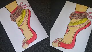 316. How to draw dancing feet with Oil Pastels & Pencil | Beautiful kathak dancing drawing