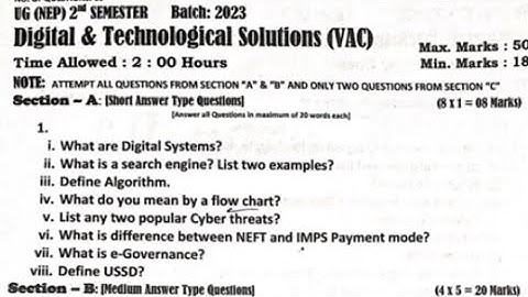 Digital and technological Solutions Guess paper | 2nd Semester | kashmir university |