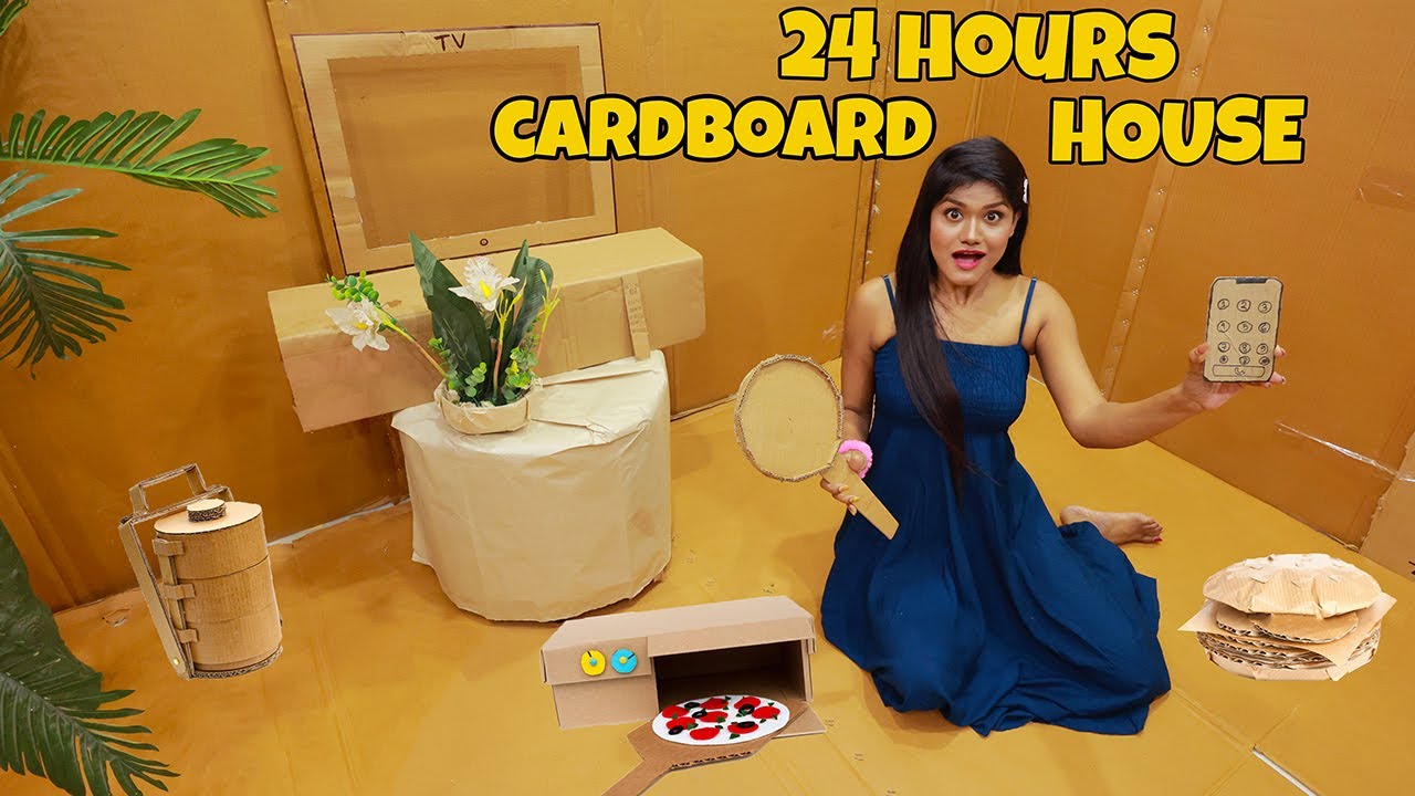 Living In A CARDBOARD HOUSE For 24 Hours Challenge | Royal Quinn - YouTube