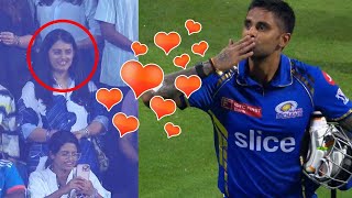 Suryakumar Yadav Flying Kiss to his Wife Devisha Shetty after Brilliant Century vs SRH vs MI