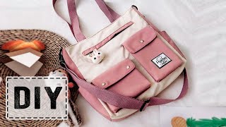 DIY Korean Design Tote Bag Many Pockets Style Making from Cloth