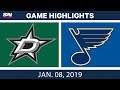 NHL Highlights | Stars vs. Blues - Jan. 8, 2019