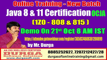 Java Certification 8 & 11 OCJA (1Z0 - 808 & 815 ) Online Training On 21st Oct @ 8AM