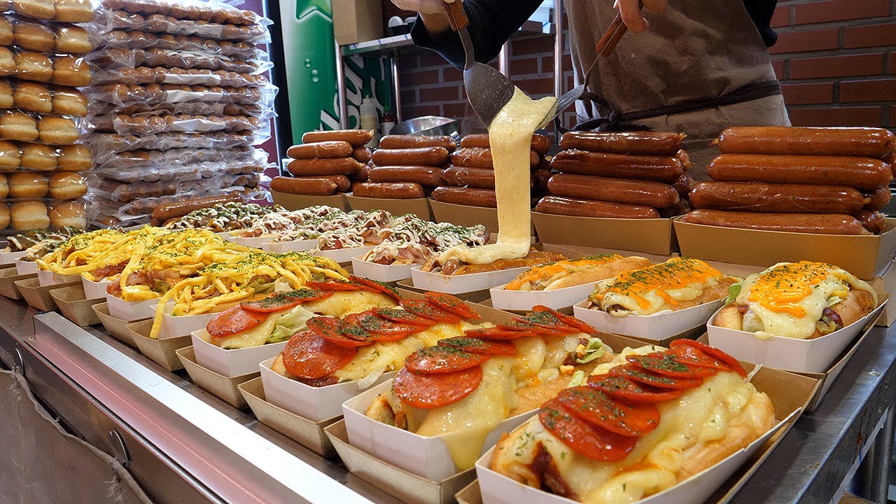 bangkok time zone  New Update  American Style Pizza Hot dog, Cheese Hot dog - Korean Street Food