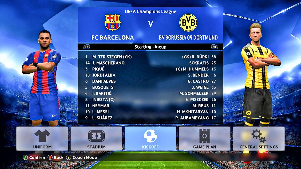 PES 2017, Borussia Dortmund vs Barcelona, UEFA Champions League 2021