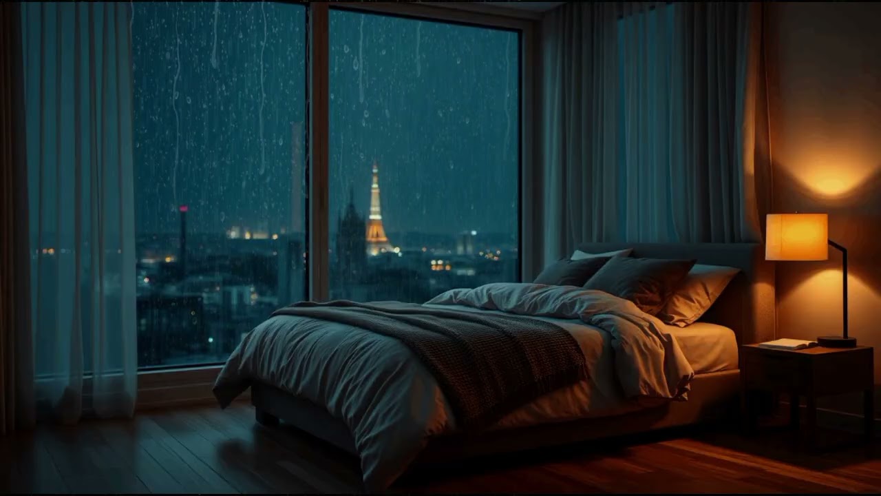 Rain on Window Soft Music 🌧️ Cozy Night Ambience with City View for Sleep&Relax@Irfan_Rain03 