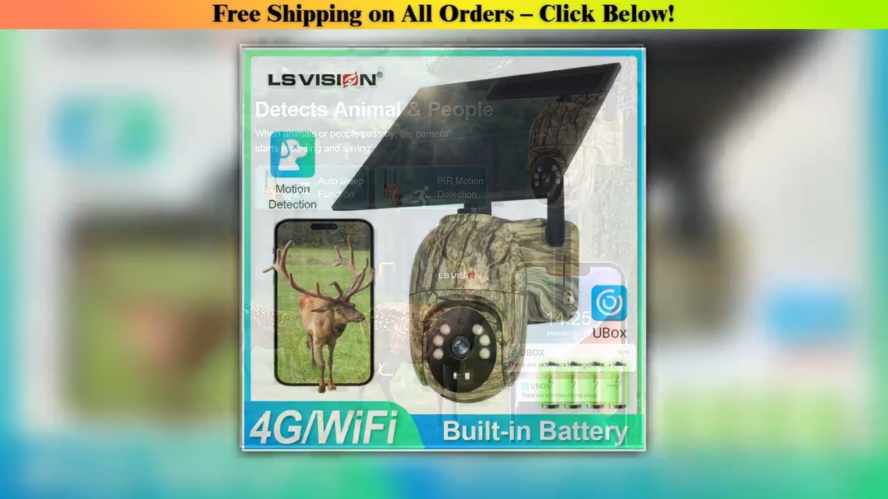 LS VISION Wildlife Camera Solar 4MP 4G SIM Solar Security Cameras Wireless Outdoor 2K Night Vision