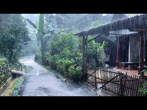 Heavy rain, thunderstorm in rural Indonesia||flash flood almost happened||3 hour rain video