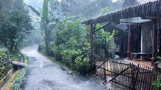 Heavy rain, thunderstorm in rural Indonesia||flash flood almost happened||3 hour rain video