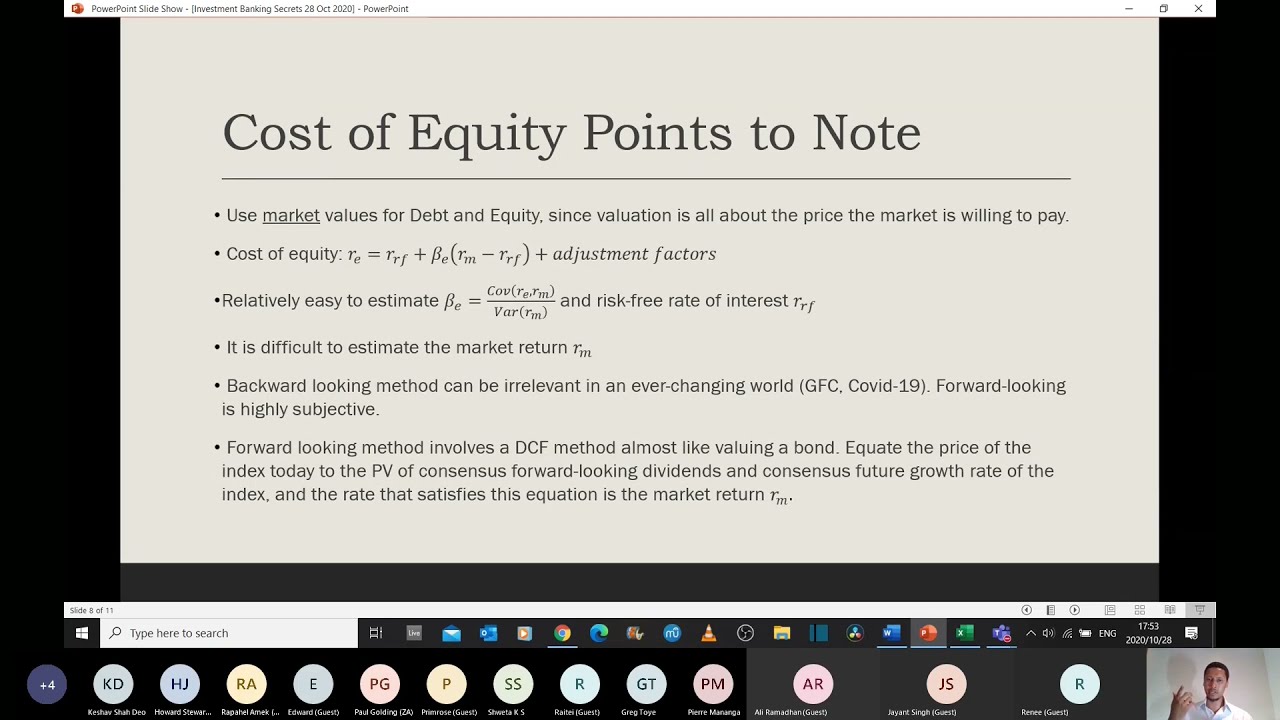 Investment Banking Secrets 1 Part 4   CAPM Formula and Optimum debt to equity mix
